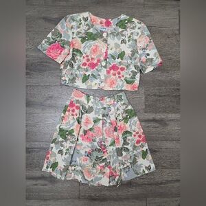 EnChante 80's 2 Piece Crop Top Skort Set Floral 100% Cotton Made In The USA